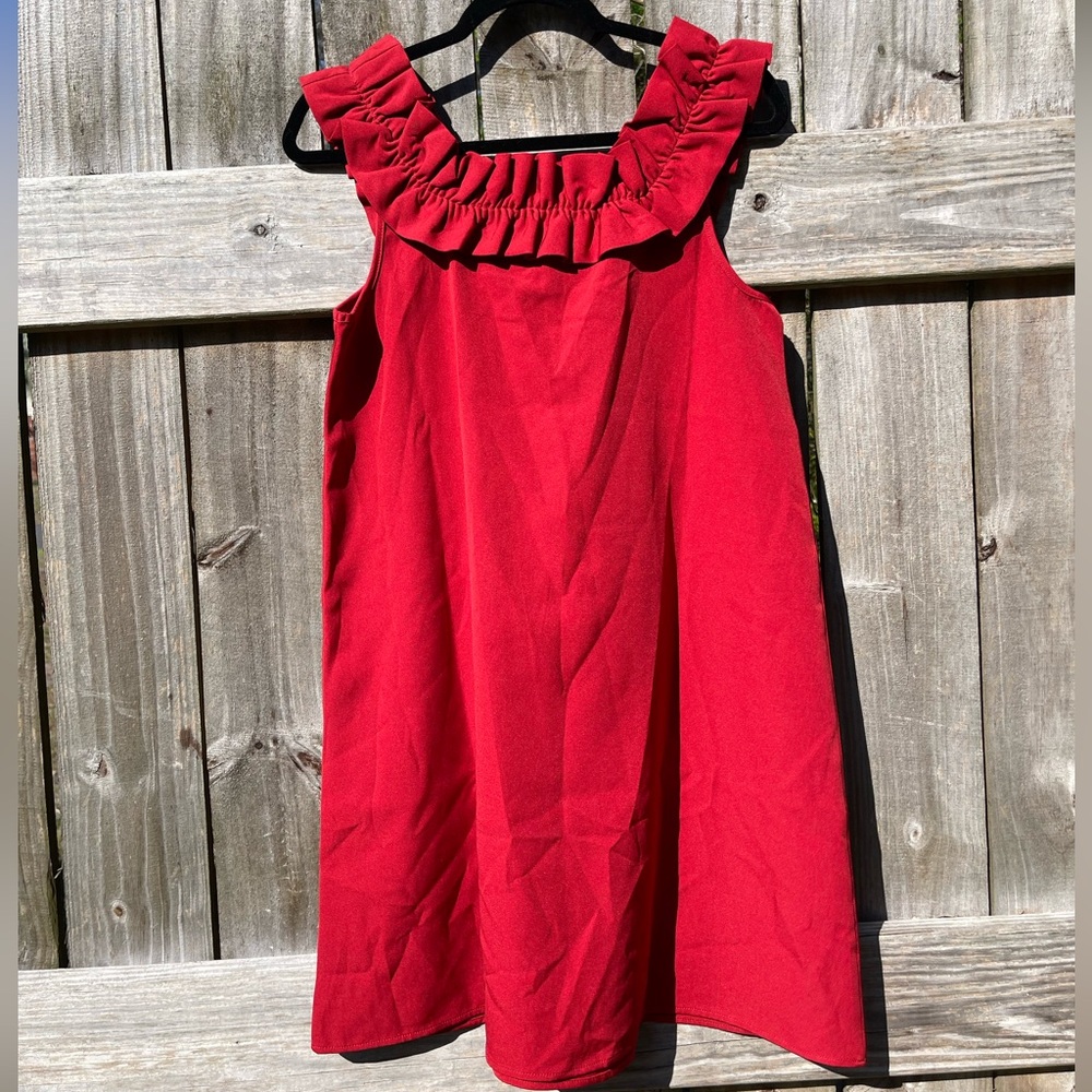 Mud Pie Red Ruffle Neck Mini Dress - Picture 8 of 10